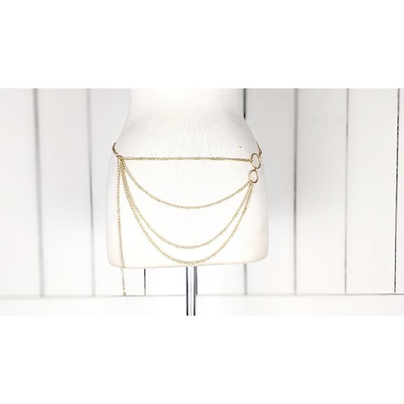 Gold metal layered hanging chain link dainty lightweight skinny belly chain belt - Picture 3 of 5
